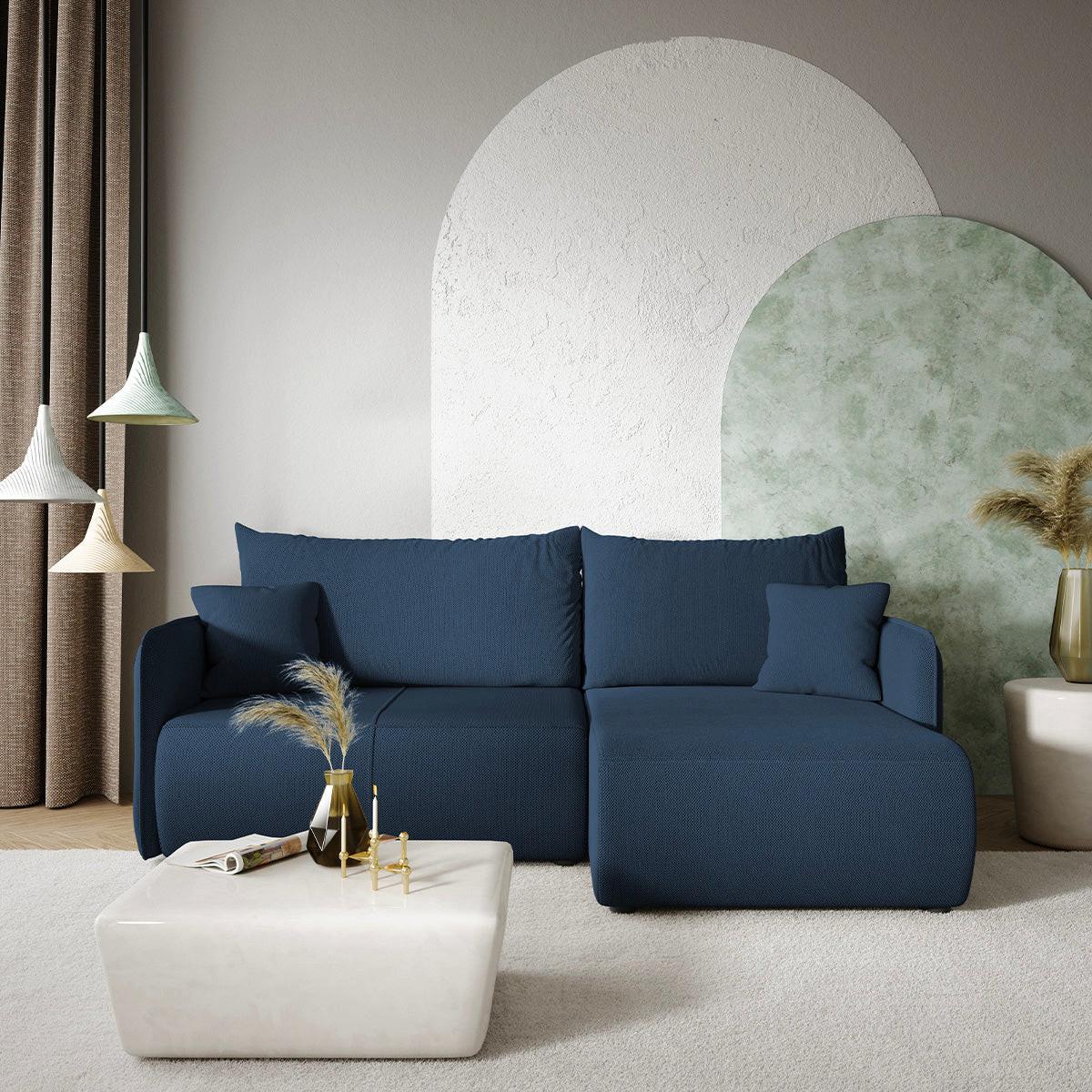 ECKSOFA Claudio 3 Sitzplätze Dunkelblau - Blau, Holz (207/148cm) - Petits-meubles