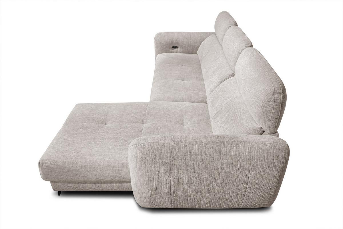 ECKSOFA SVEN 3-Sitzer, 1 Relax XL, verstellbare Kopfstützen, creme - Creme/Schwarz, Holzwerkstoff/Textil (256/163cm) - Wozimo