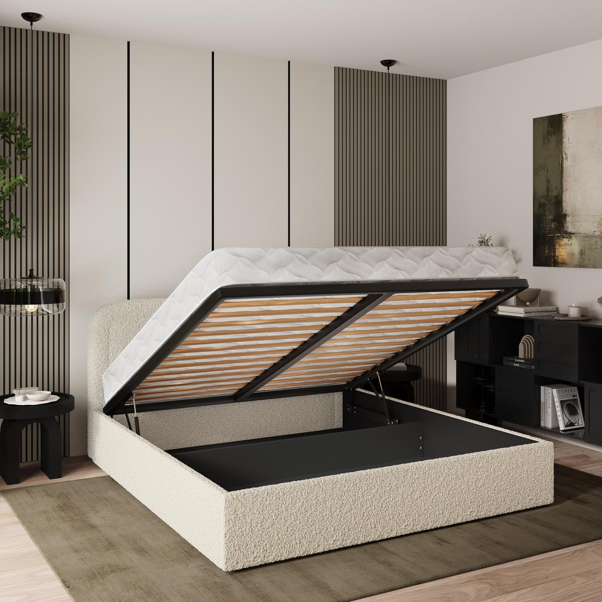 POLSTERBETT BENIRA Q 160x200 cm mit Bettkästen - Beige - Beige, Holz (160/200cm) - MASSENO