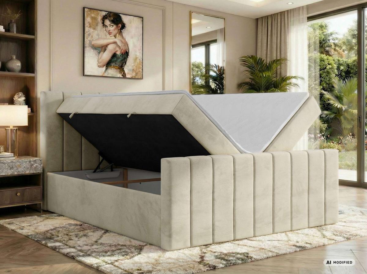 BOXBETT ALVER DUO 180/200 - Beige Velvet - Topper T25 - H3 - Beige/Schwarz, Kunststoff/Textil (180/200cm) - MKS