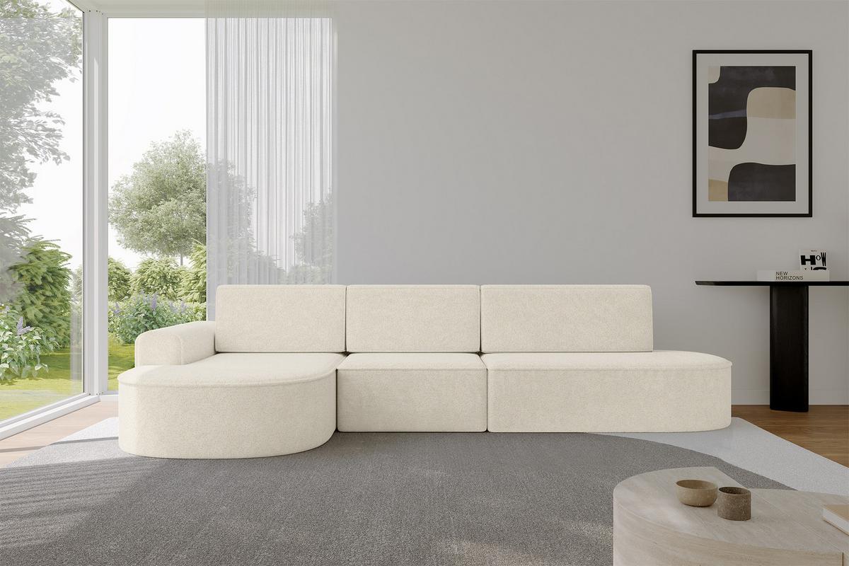 ECKSOFA mit Schlaffunktion Ottomane Links MARI L2-S 368X167X85 Creme Velours - Creme/Schwarz, Holzwerkstoff/Kunststoff (368/167cm) - ALTDECOR