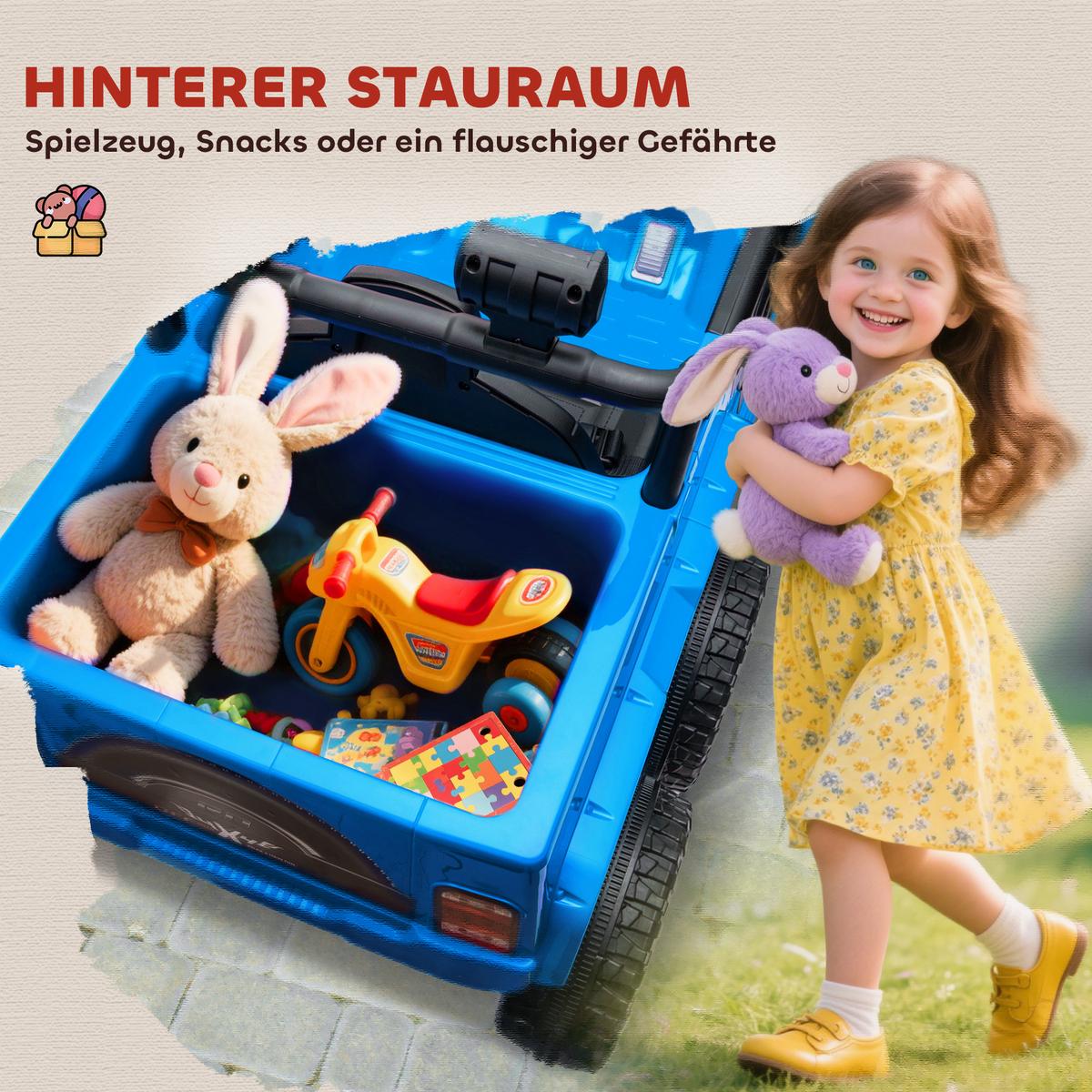 12V Elektrisches Kinderauto, mit Lichtern, Musik und Hupe, 3-8 Jahre, Hellblau - Blau, Kunststoff (122/62.5/65cm) - AIYAPLAY