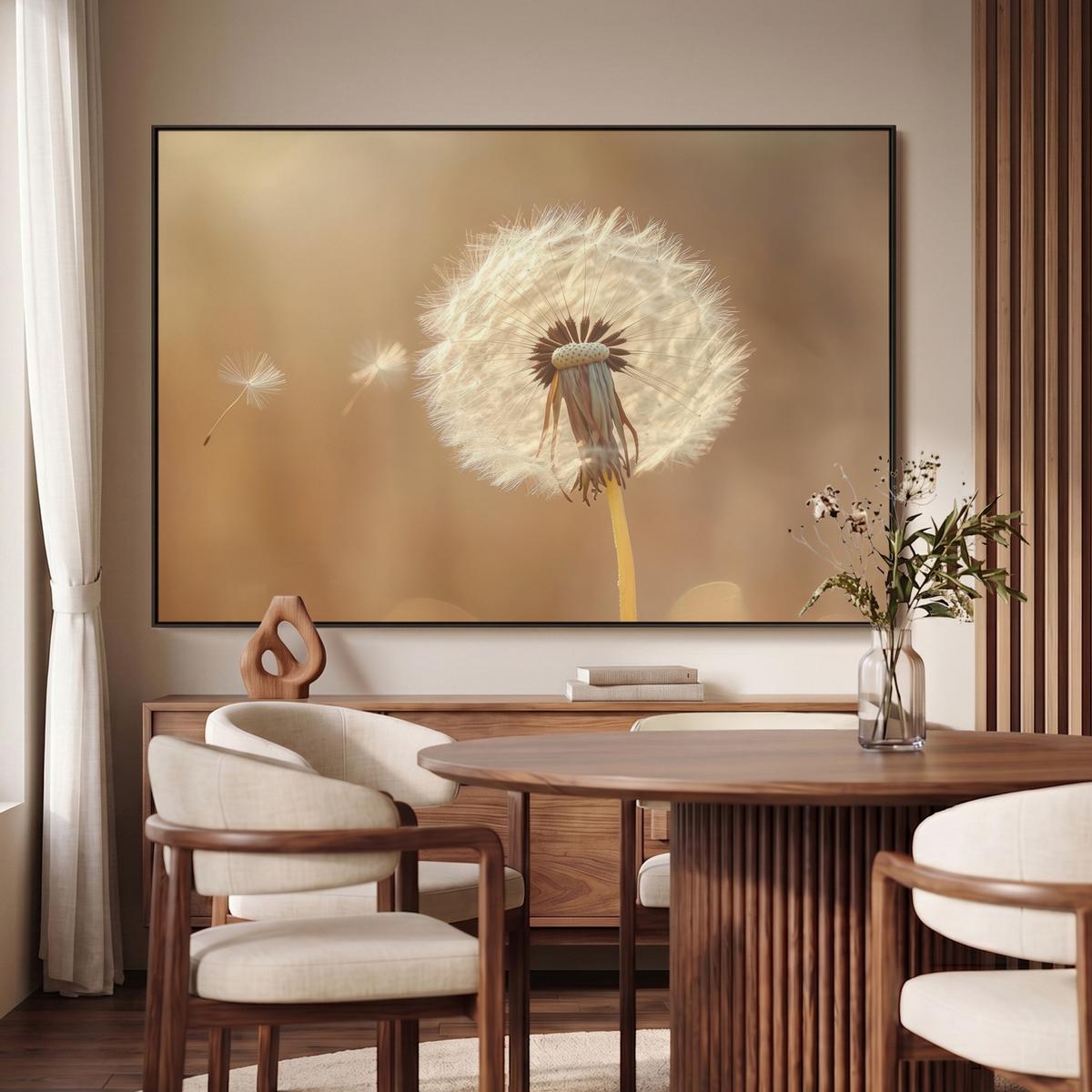 LEINWAND Bilder mit Rahmen - Löwenzahn - Beige - Natur - Blume - 120x80 - Hellbraun, Textil (120/80cm) - MuchoWow