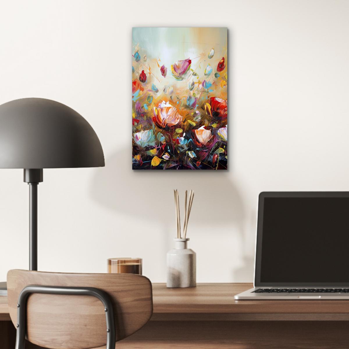 METALLBILD Blumen - Kunst - Natur - Ölgemälde 20x30 cm - Multicolor, Metall (20/30cm) - MuchoWow