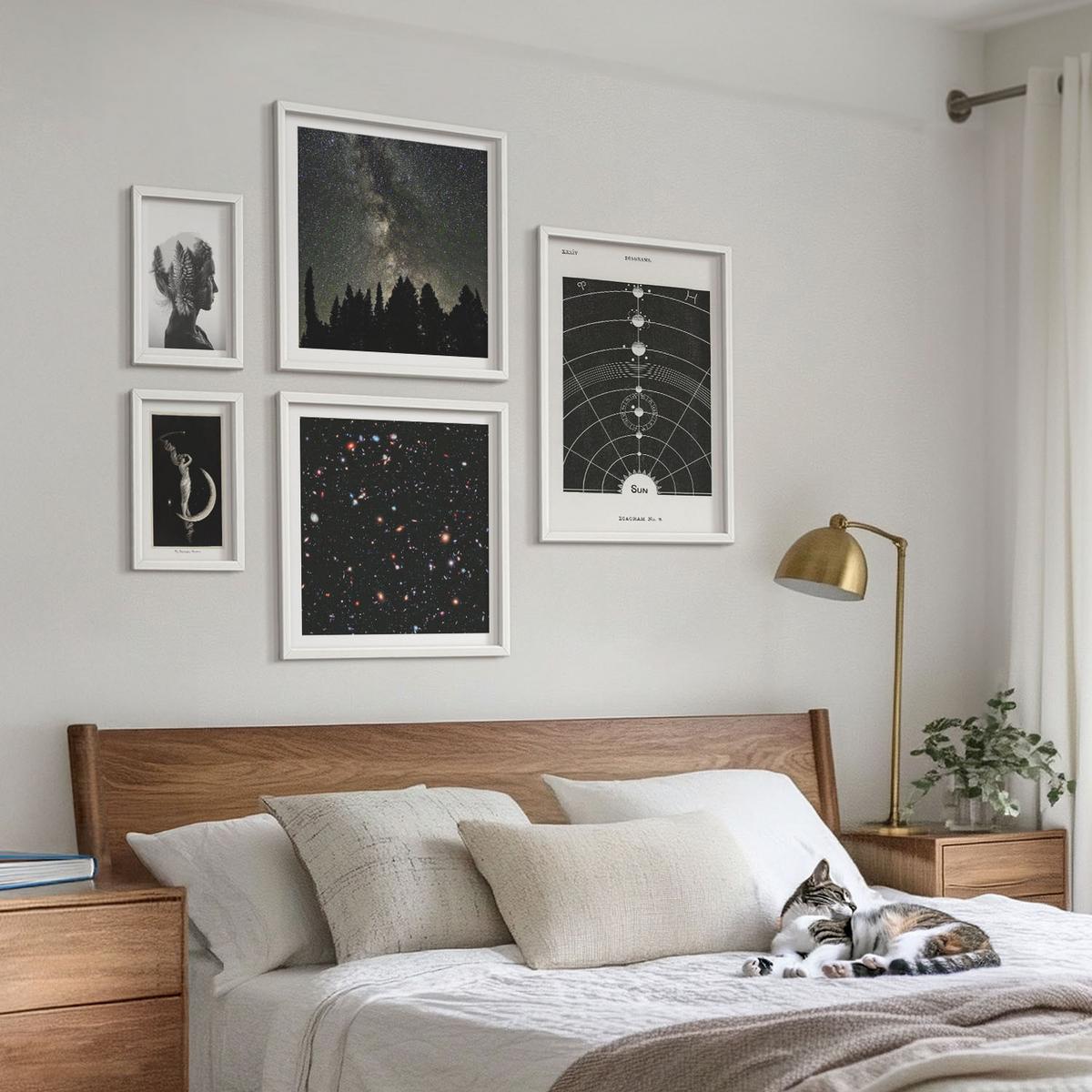 BILDER SET 5er Set - 50x50 cm & 20x30 cm & 40x60 cm Weißer Rahmen - Galaxie im Sonnensystem - Weiß, Kunststoff (40/60cm) - TULUP