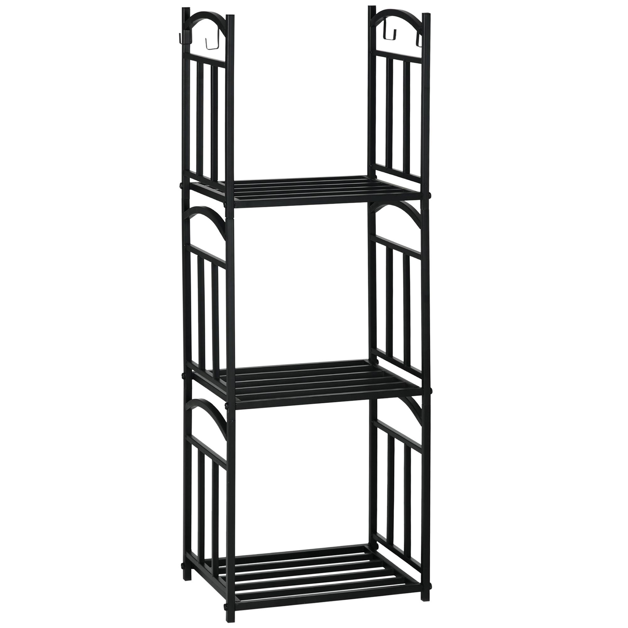 KAMINHOLZREGAL für innen 46 x 32 x 126 cm 3 Ebenen Brennholzregal mit 4 Haken - Schwarz, Metall (32/126/46cm) - Outsunny