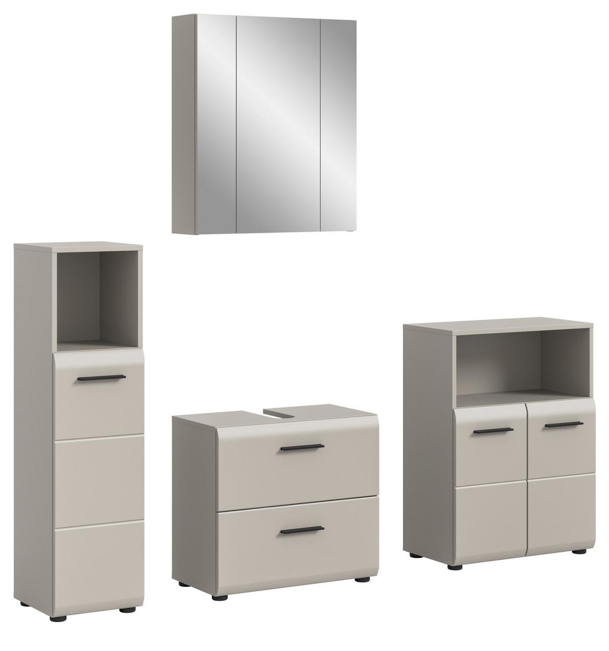 BADMÖBEL-SET Kaschmir 4-teilig 180 cm, Badkombination in modernem Design - Kaschmir/Schwarz, Glas/Holzwerkstoff (180/185/30cm) - Inn.Furn