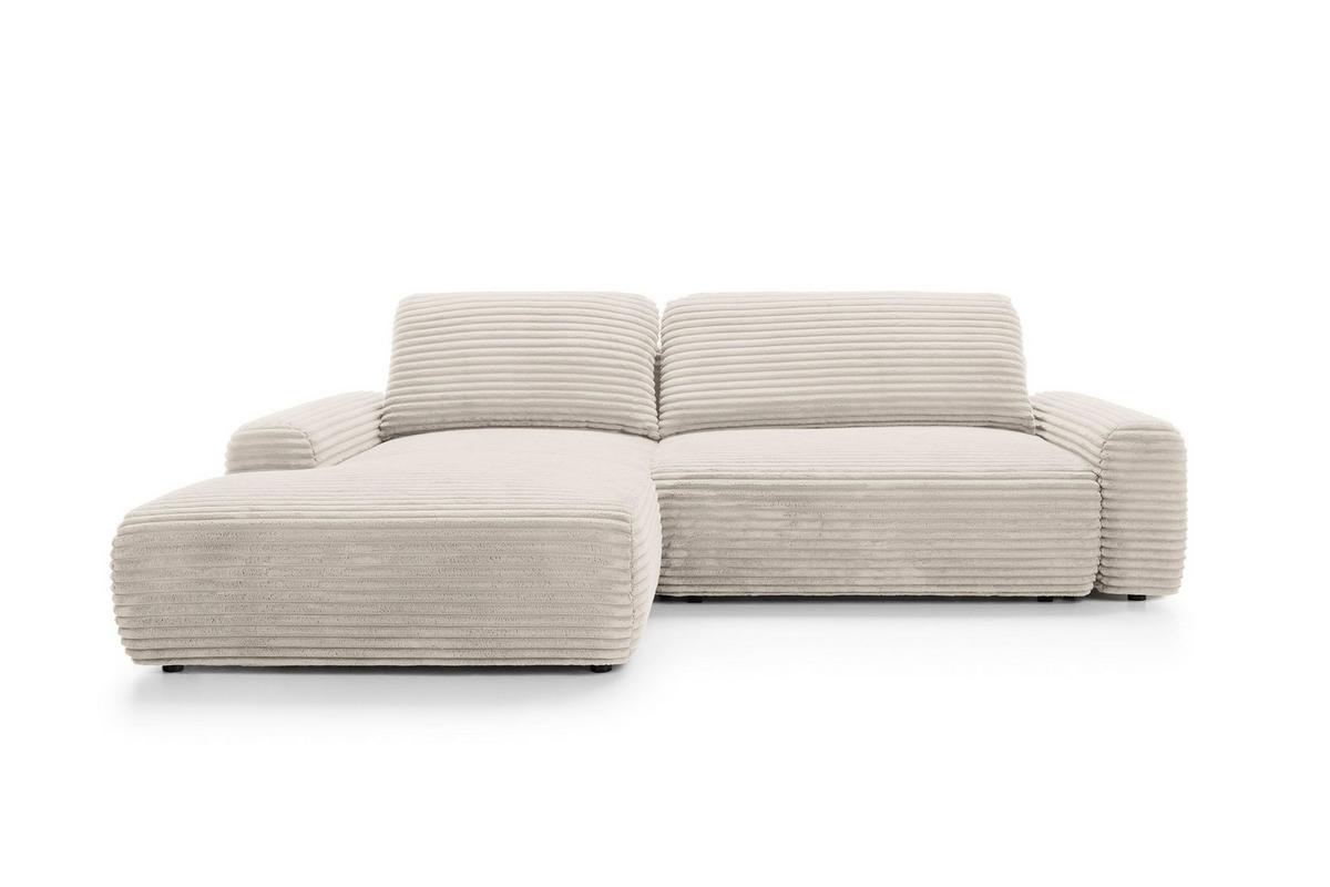 ECKSOFA OSSO Creme Velours-Stoff mit Schlaffunktion - Creme, Holz (264/162cm) - MASSENO