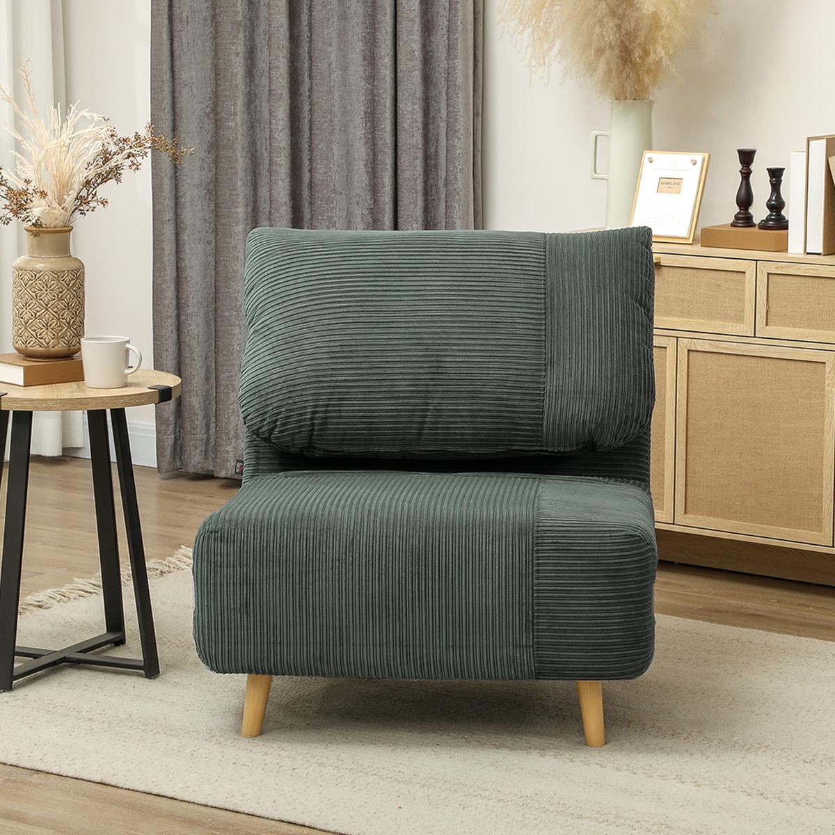 2-IN-1 Schlafsofa Schlafsessel Klappmatratze Gästebett Klappbett Grün - Naturfarben/Grün, Holz/Textil (87/89/82cm) - HOMCOM