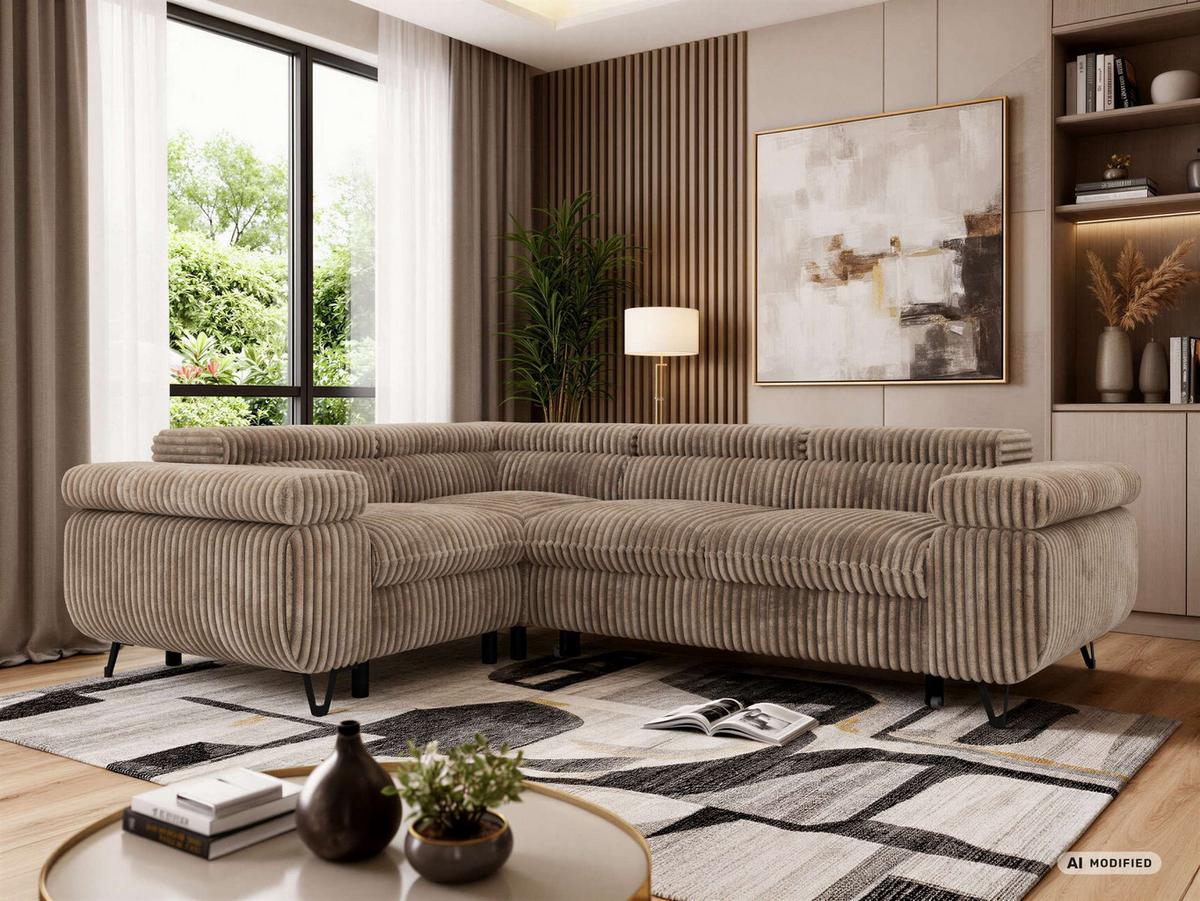 ECKSOFA FALCO L - Braun Cord - Links Seite - Schwarz/Braun, Textil/Metall (197/268cm) - MKS