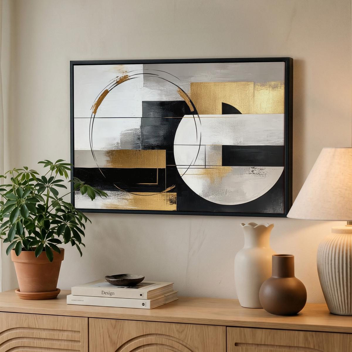 LEINWAND Bilder mit Rahmen - Abstrakt - Gold - Silber - Formen - Ästhetik - 60x40 - Multicolor, Textil (60/40cm) - MuchoWow