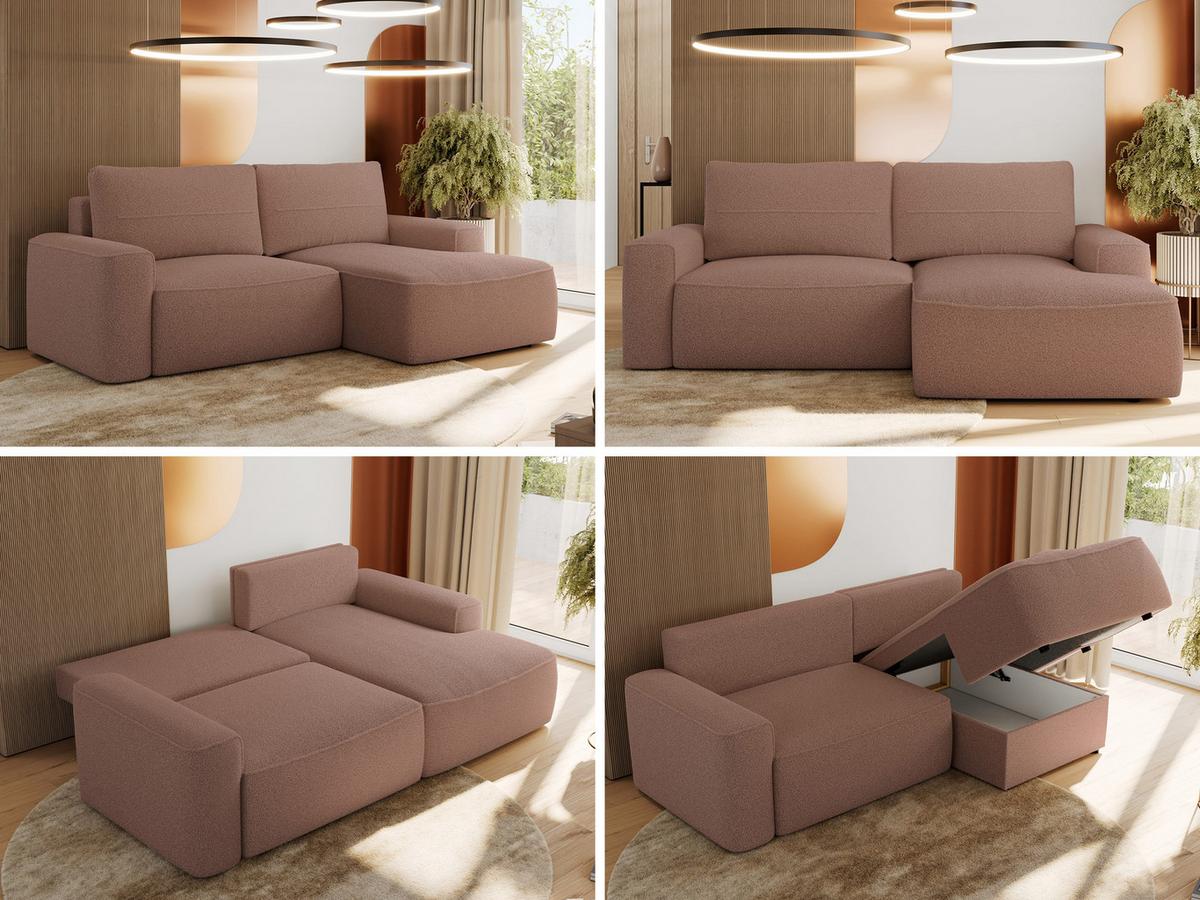 ECKSOFA BELLUNO L Rosa Boucle - Rechts - Schwarz/Rosa, Textil (233/144cm) - MKS