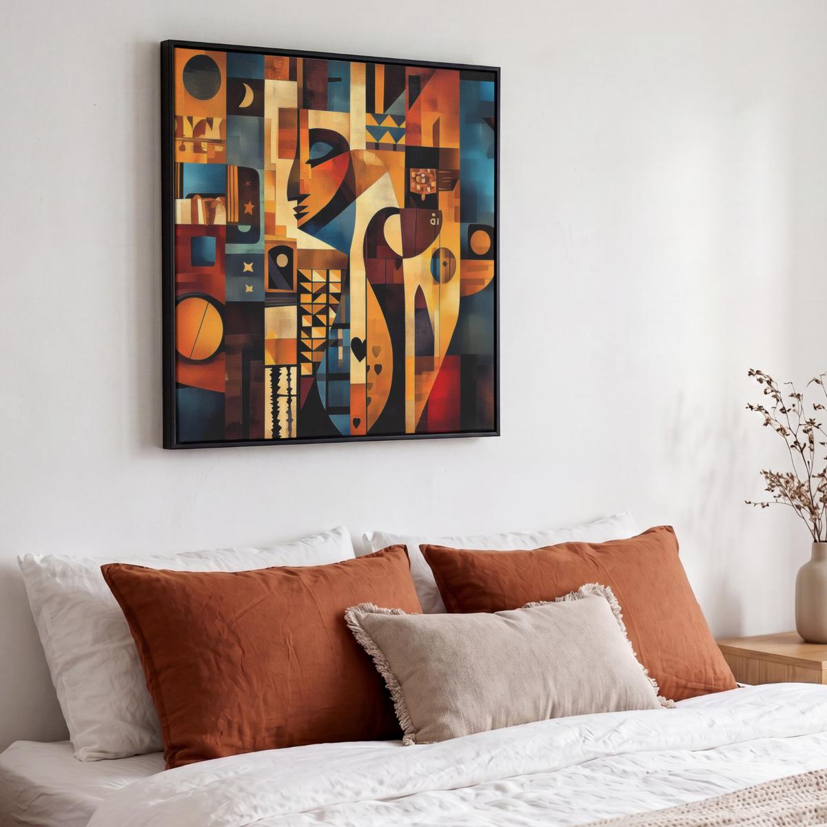 LEINWAND Bilder mit Rahmen - Figuren - Abstrakt - Symbole - 50x50 - Terracotta, Textil (50/50cm) - MuchoWow
