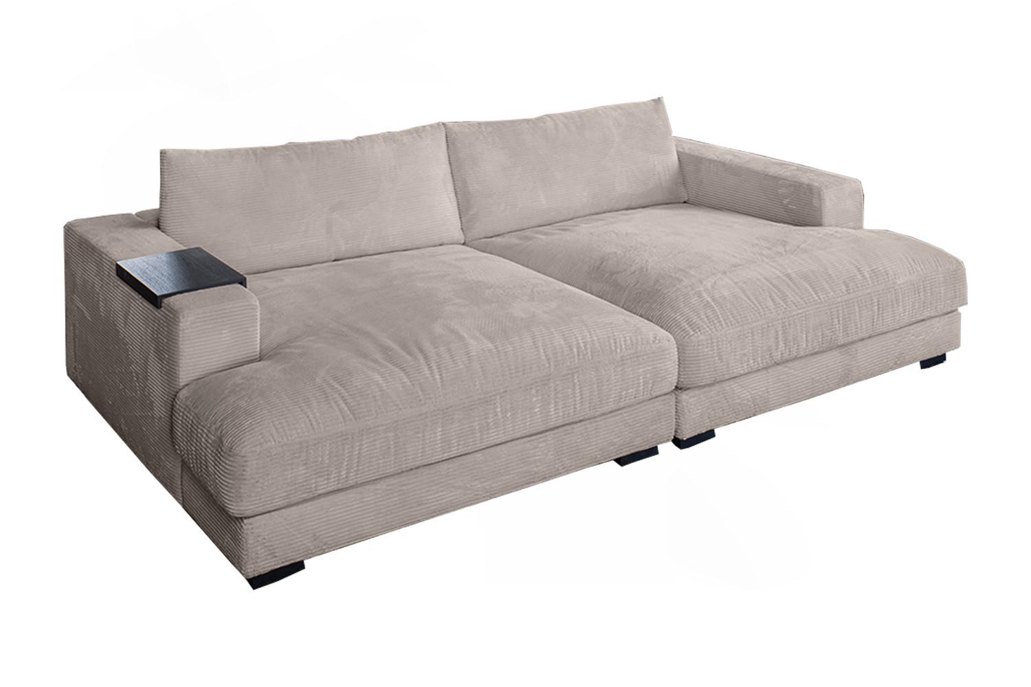 BIG SOFA XL MIT TABLETT MADELINE Taupe Cord - Taupe/Schwarz, Kunststoff/Textil (290/85/190cm) - KAWOLA