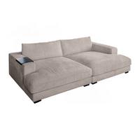 BIG SOFA XL MIT TABLETT MADELINE Taupe Cord - Taupe/Schwarz, Kunststoff/Textil (290/85/190cm) - KAWOLA