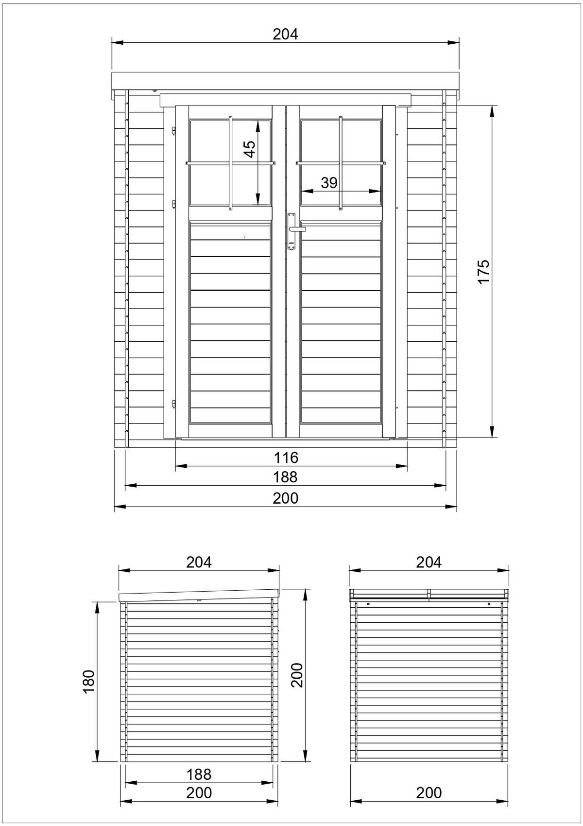 HOLZ-GARTENHAUS mit hochwertige abschließbare Tür B204xL204xH202 cm/ 3.53 m2 M309F - Beige, Holz (204/200/204cm) - Timbela