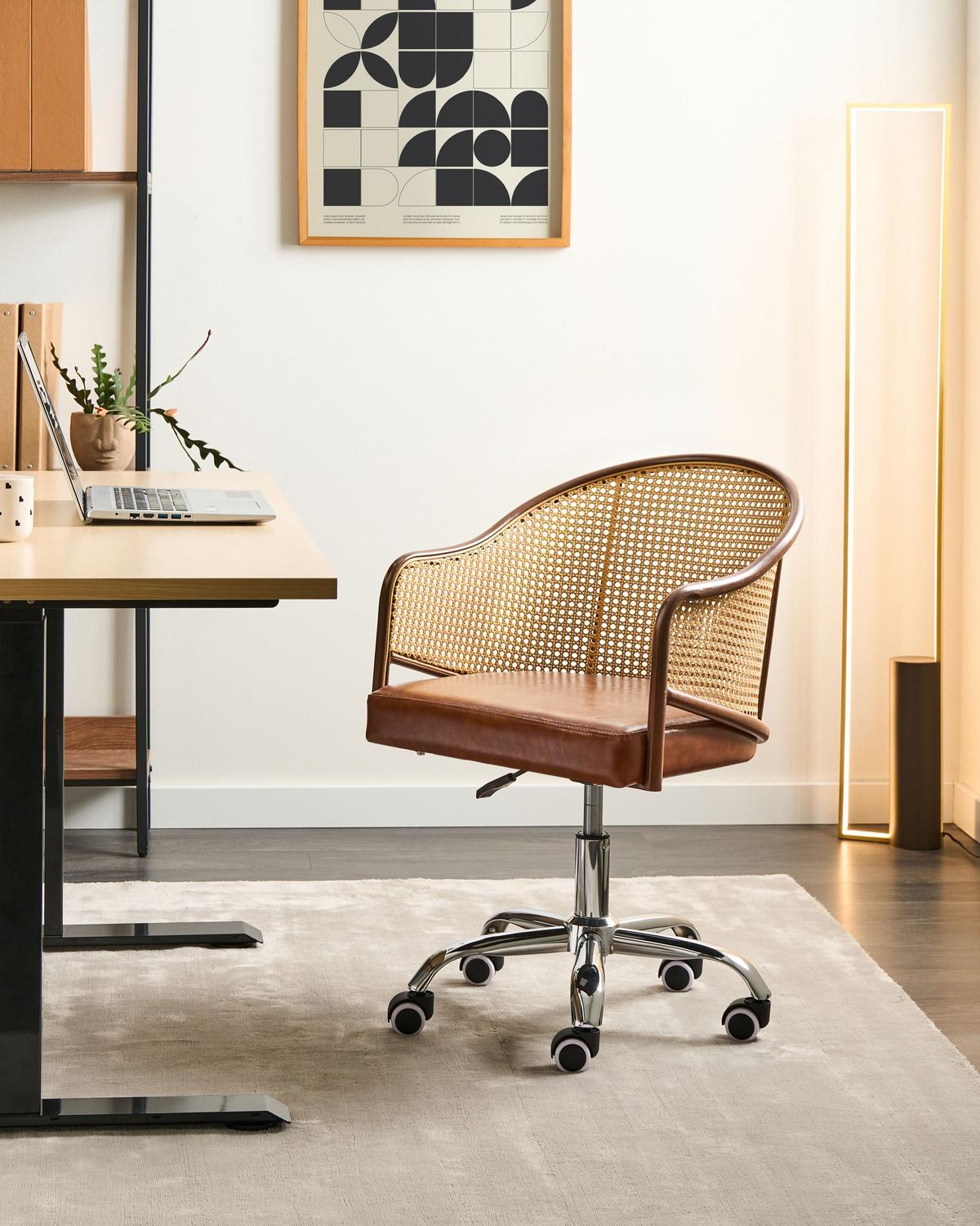 SCHREIBTISCHSTUHL Kunstleder Braun Redding - Braun, Kunststoff (50/77/50cm) - Beliani