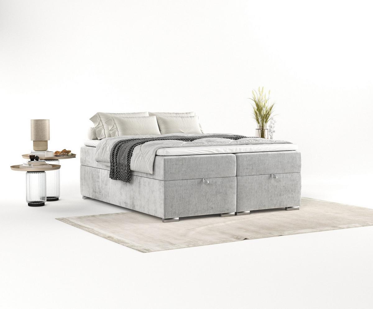 BOXBETT Reto 140/200 cm Hellgrau im Lotta Stoff - Chromfarben/Hellgrau, Holz/Holzwerkstoff (140/200cm) - AltaBeds