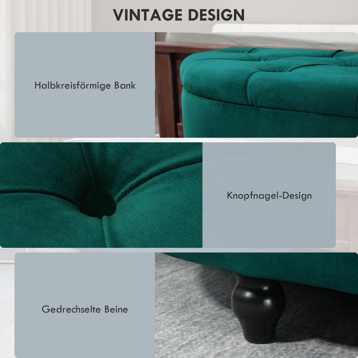TRUHENBANK Velvet-Touch Dunkelgrün - Dunkelgrün/Schwarz, Holz/Kunststoff (45/45/118cm) - HOMCOM