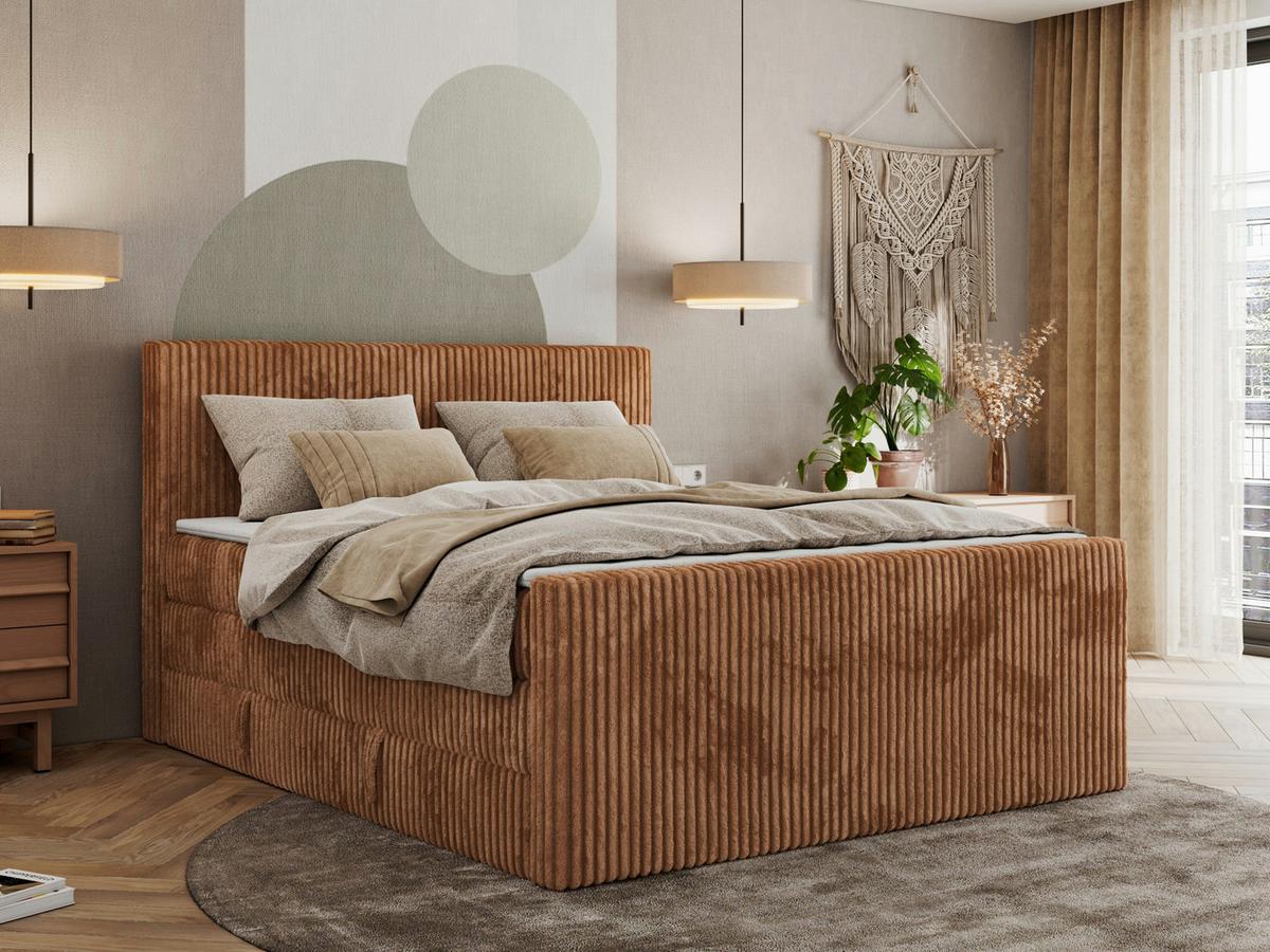 BOXSPRINGBETT TILIANO KING DUO 180/200 - Orange Cord - H4 - Orange, Textil (180/200cm) - MKS