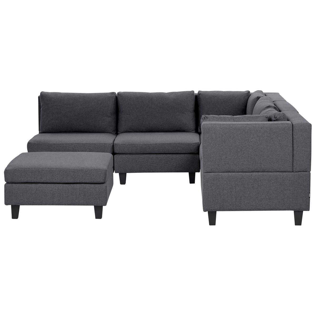 ECKFSOFA Modul 5-Sitzer linksseitig Dunkelgrau Stoff mit Ottomane Unstad - Dunkelgrau/Grau, Textil (228/228cm) - Beliani