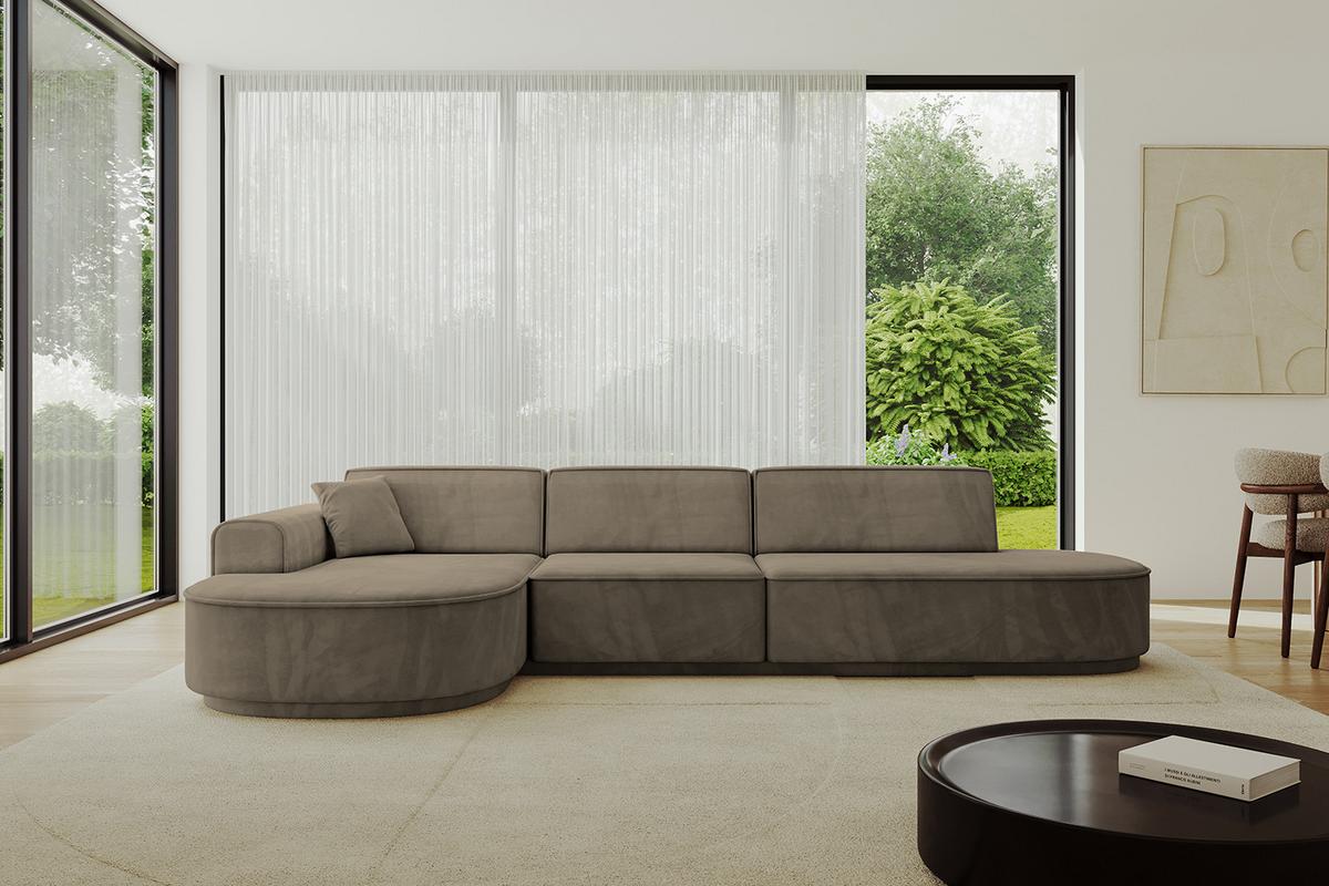 ECKSOFA Ottomane Links MARI-L2-v3 - 328x171x83 cm Dunkelbraun Velours - Dunkelbraun/Schwarz, Holzwerkstoff/Kunststoff (328/171cm) - ALTDECOR