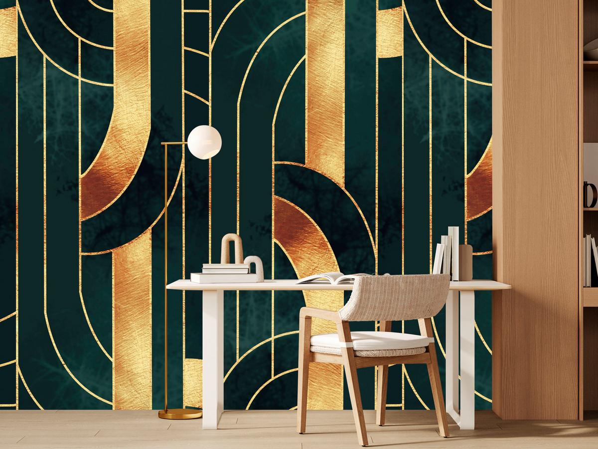 FOTOTAPETE für Büro Imitation Goldene Abstraktion Formen Geometrisch 100x70 - Schwarz, Papier (100/70cm) - Muralo