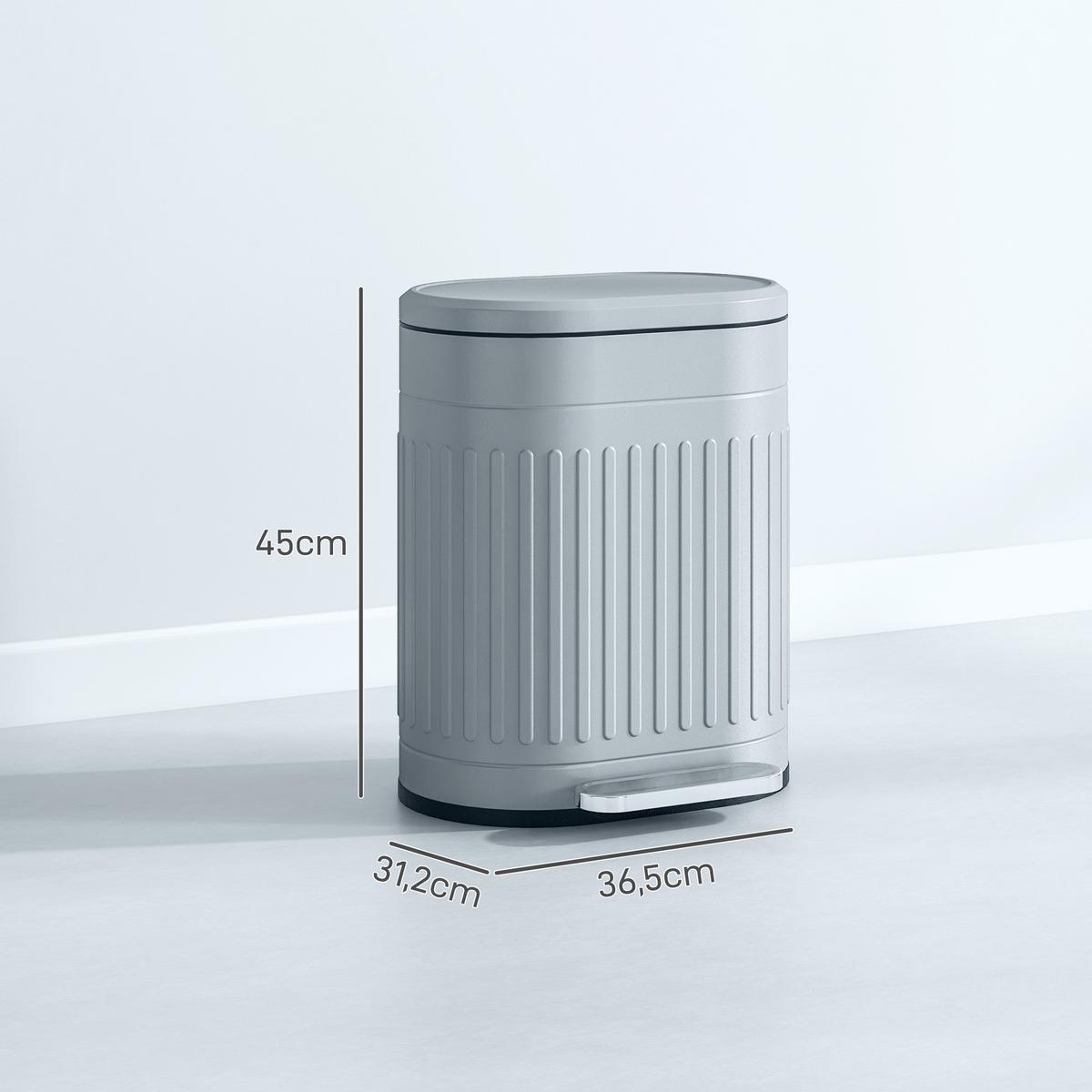 MÜLLEIMER Metall Kunststoff Grau - Grau, Metall (31.2/45/36.5cm) - HOMCOM