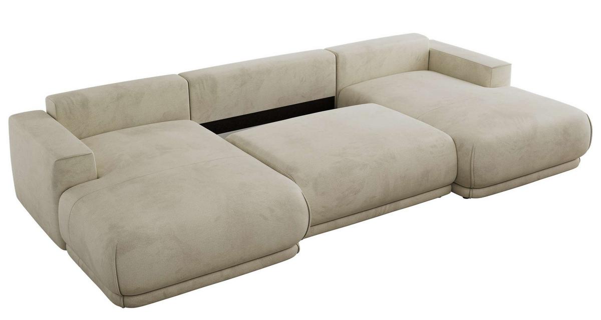 WOHNLANDSCHAFT RINA U Beige Velvet - Beige/Schwarz, Kunststoff/Textil (360/85/170cm) - MKS