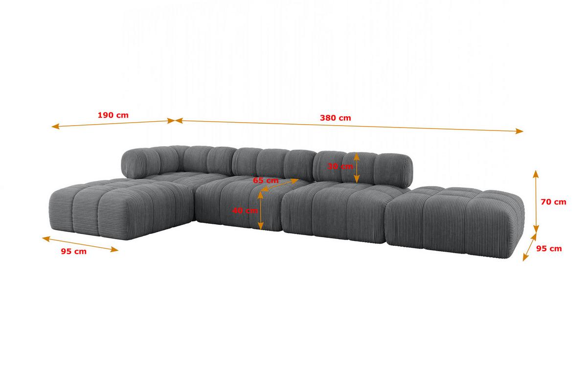 ECKSOFA modulares Sofa Kerru-L2 - 380x190x70 cm Dunkelgrau Cord - Dunkelgrau, Holzwerkstoff/Textil (380/190cm) - ALTDECOR