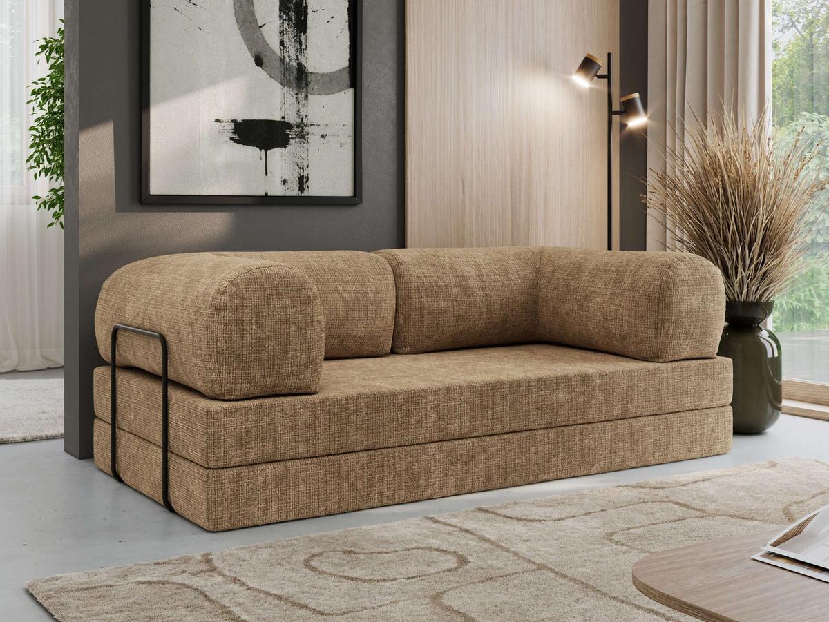 3-SITZER SOFA ORSETTO - Hellbraun Schenille grob gewebt - Hellbraun/Schwarz, Textil/Metall (200/70/100cm) - MKS