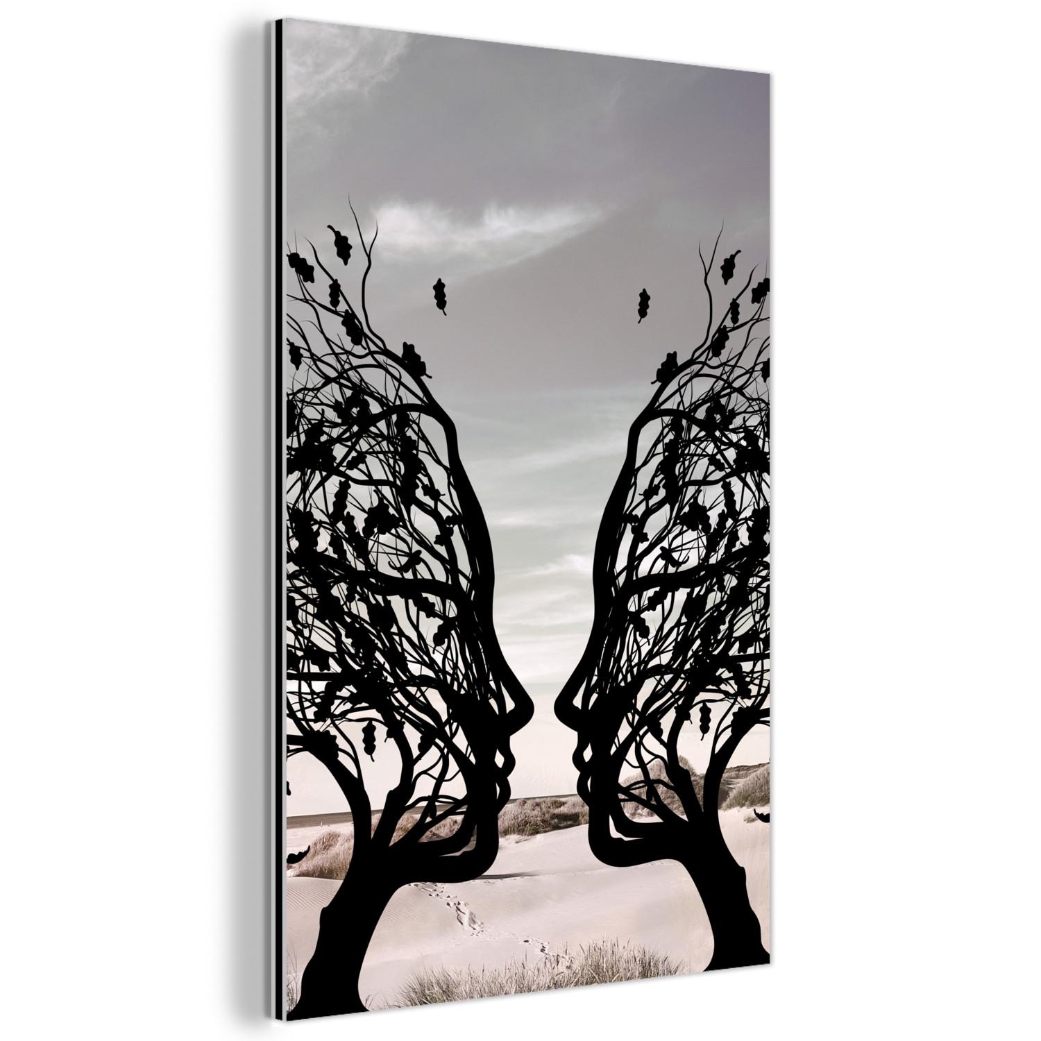 METALLBILD Strand - Meer - Menschen - Baum - Moderne Kunst 20x30 cm - Hellgrau, Metall (20/30cm) - MuchoWow