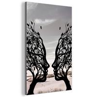 METALLBILD Strand - Meer - Menschen - Baum - Moderne Kunst 80x120 cm - Hellgrau, Metall (80/120cm) - MuchoWow