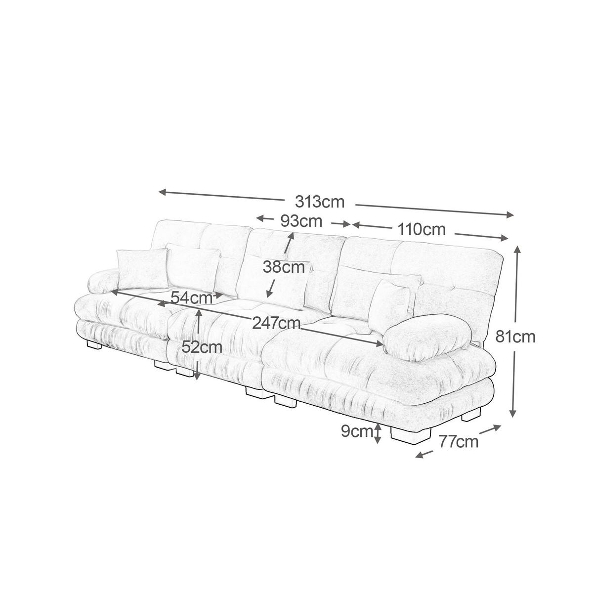 SOFA Stoff – 3-Sitzer mit Kissen - Grau, Holzwerkstoff/Textil (313/81/77cm) - Urban Meuble