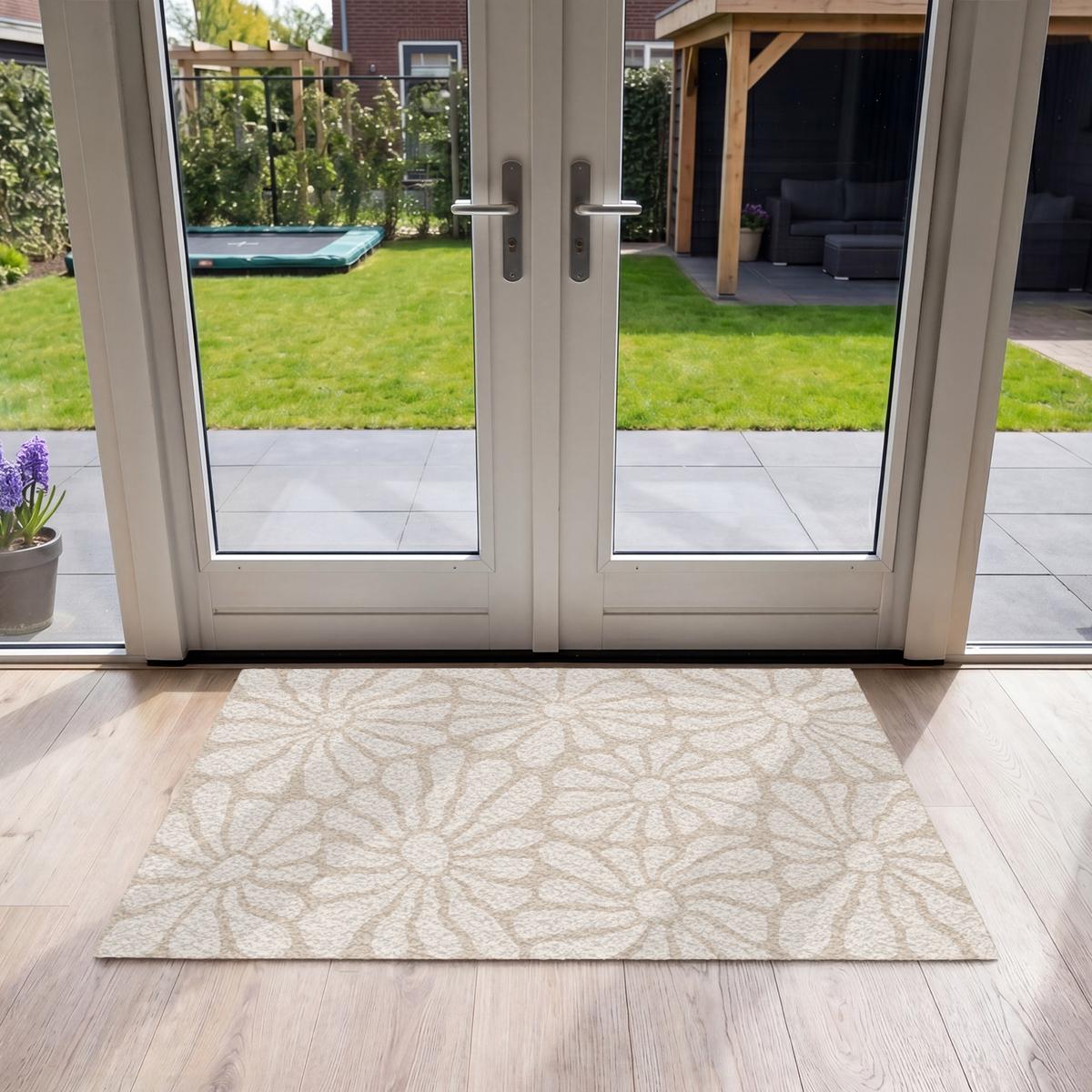 FUSSMATTE Floral - Druck - Beige - Braun - Minimalistisch Schmutzfangmatte 120x80 cm - Sandfarben, Kunststoff (120/0.4cm) - MuchoWow