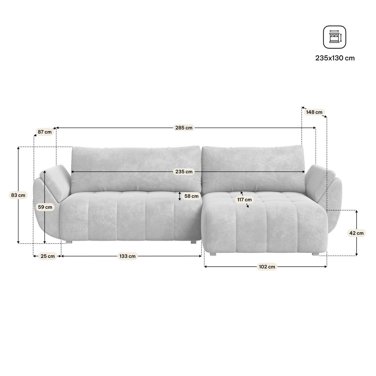 ECKSOFA OLSI Beige Velours-Stoff mit Schlaffunktion - Beige, Holz (285/148cm) - MASSENO