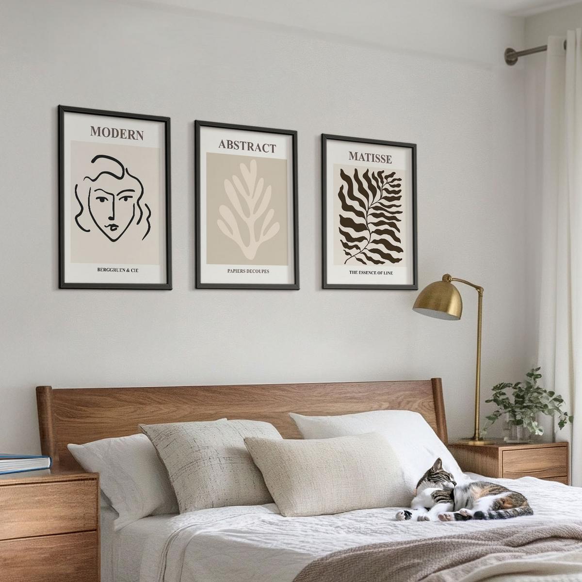BILDER SET 3er Set - 40x60 cm Schwarzer Rahmen - Gesicht Blätter Kunst Matisse - Schwarz, Kunststoff (40/60cm) - TULUP