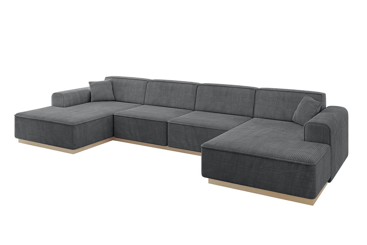 WOHNLANDSCHAFT IREA-U2 - 386x165x80 cm Duneklgrau - Dunkelgrau, Holzwerkstoff/Textil (386/80/165cm) - ALTDECOR