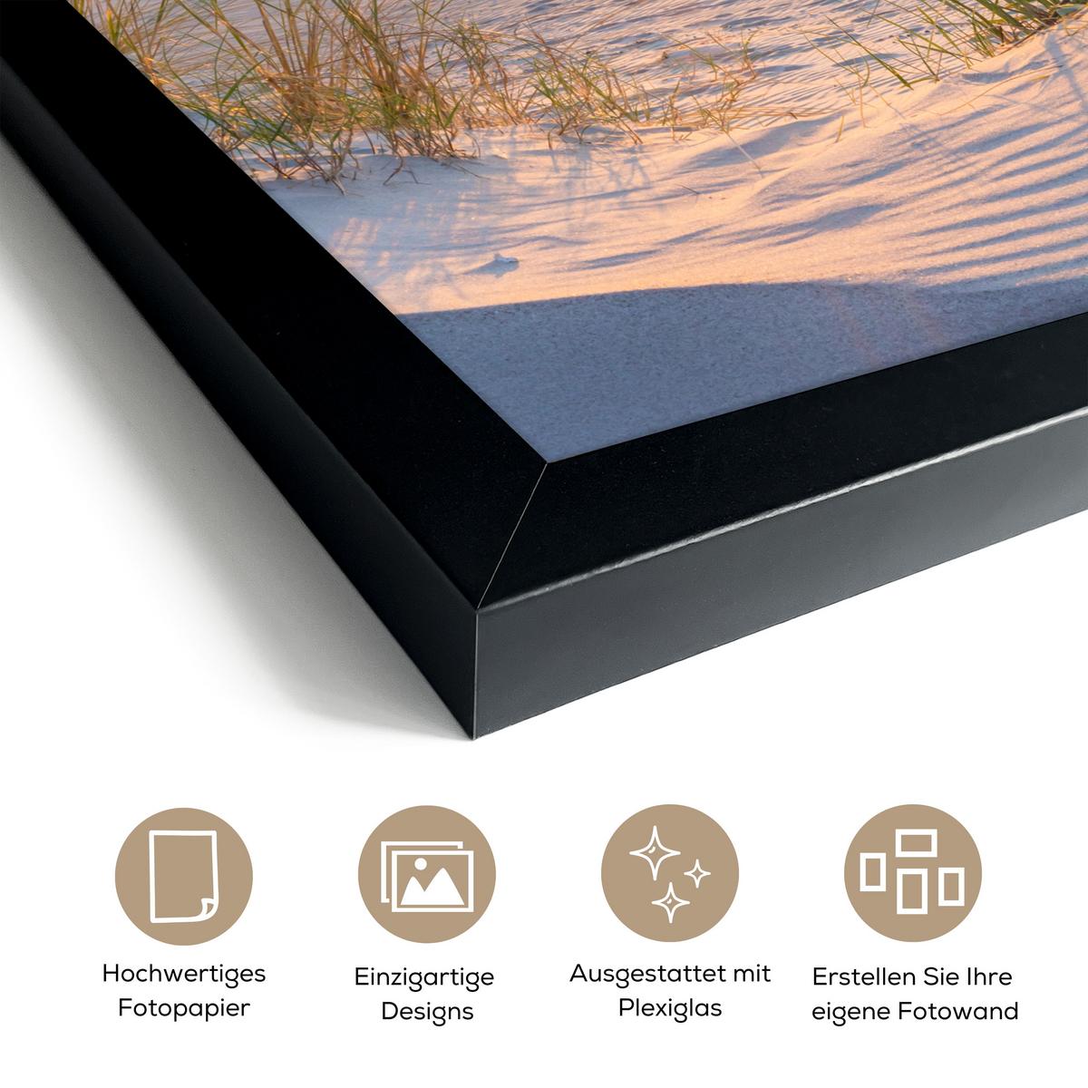 POSTER MIT RAHMEN Strand - Sonne - Düne - Gras - Sand - Horizont Poster 20x30 cm - Hellblau, Papier (20/30cm) - MuchoWow