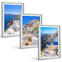 BILDER SET 3er Set - 40x60 cm Silberner Rahmen - Landschaftsarchitektur Oia Santorini - Silberfarben, Kunststoff (40/60cm) - TULUP