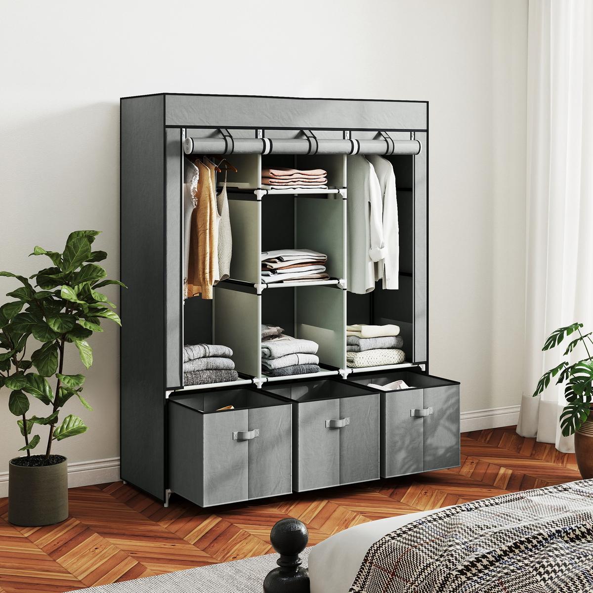 STOFFSCHRANK Stahl Vliesstoff Hellgrau - Hellgrau, Kunststoff (43/162.5/125cm) - HOMCOM