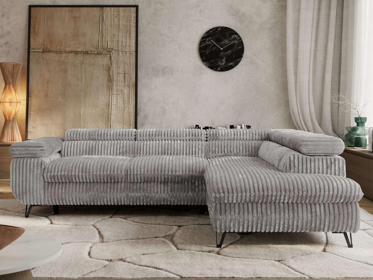 ECKSOFA PABLO L Hellgrau Cord - Rechts Seite - Hellgrau/Schwarz, Textil/Metall (273/208cm) - MKS