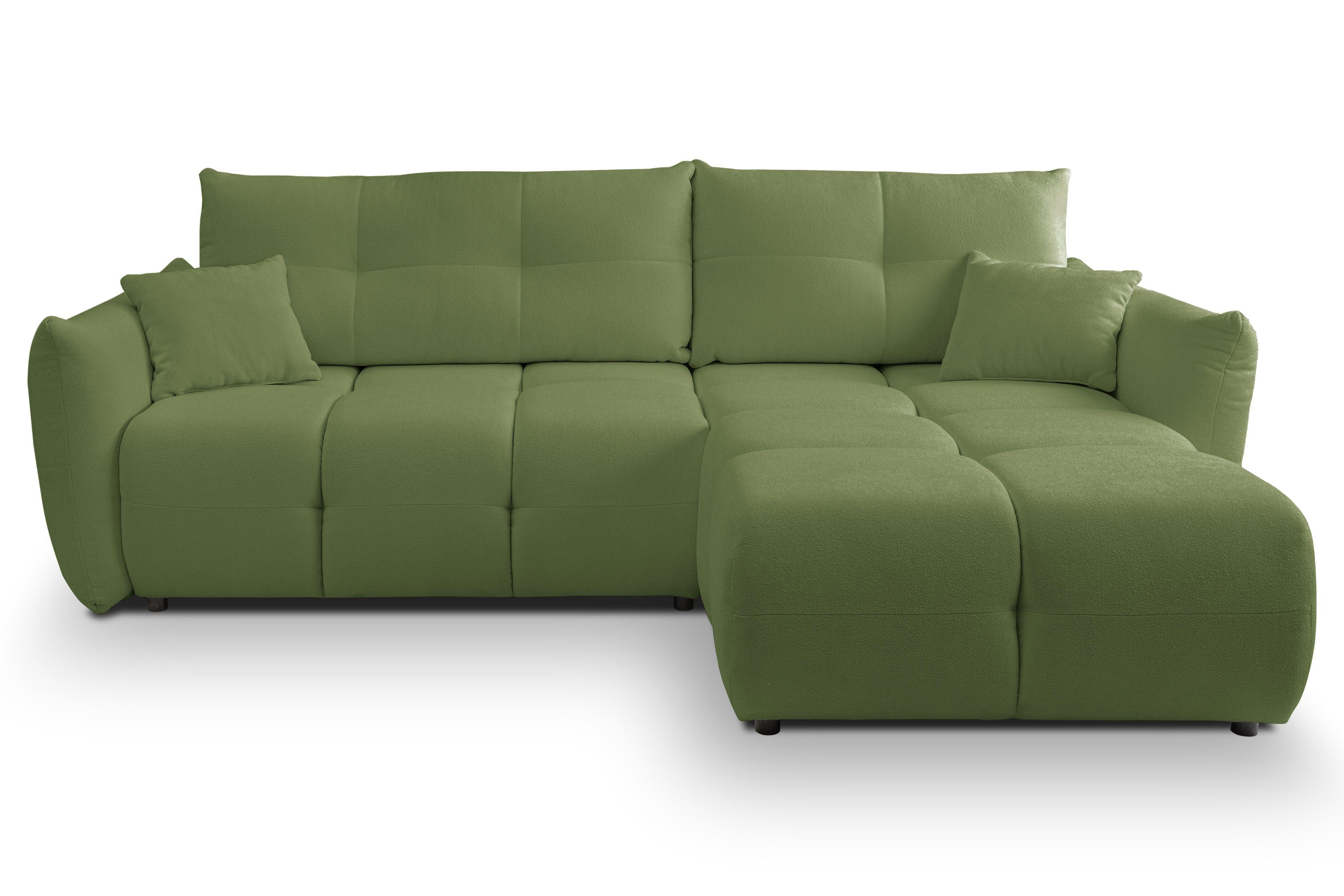 ECKSOFA MODA S Grün Geflochtener Stoff mit Schlaffunktion - Grün, Holz (257/177cm) - MASSENO