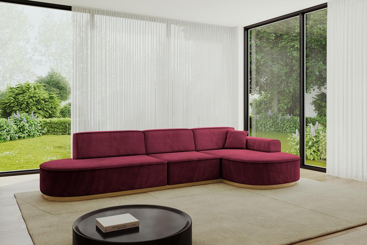 ECKSOFA Ottomane Rechts MARI-L2-v2 - 328x171x83 cm Bordeaux Velours - Bordeaux, Holzwerkstoff/Textil (171/328cm) - ALTDECOR