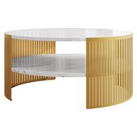 COUCHTISCH Fikoli Gold - Weiß Hochglanz/Goldfarben, Holzwerkstoff/Metall (75/75/40cm) - MIRJAN24