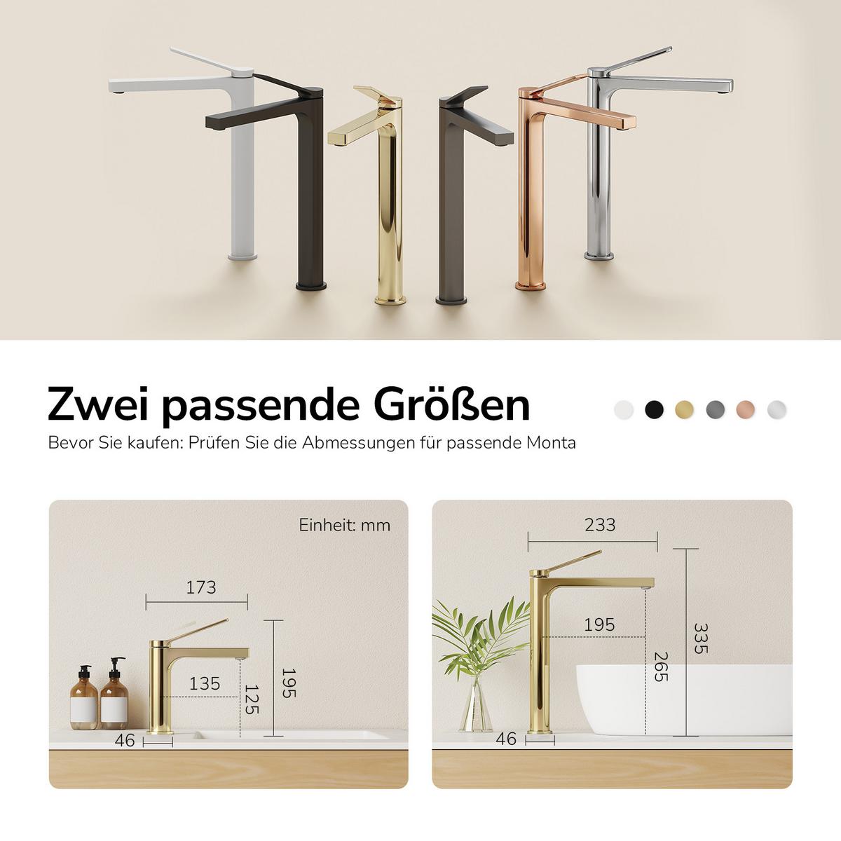 WASCHTISCHARMATUR mit Zertifiziertem Filterelement Champagnergold Hoher Stil - Goldfarben, Metall (23.3/4.6/33.5cm) - EMKE