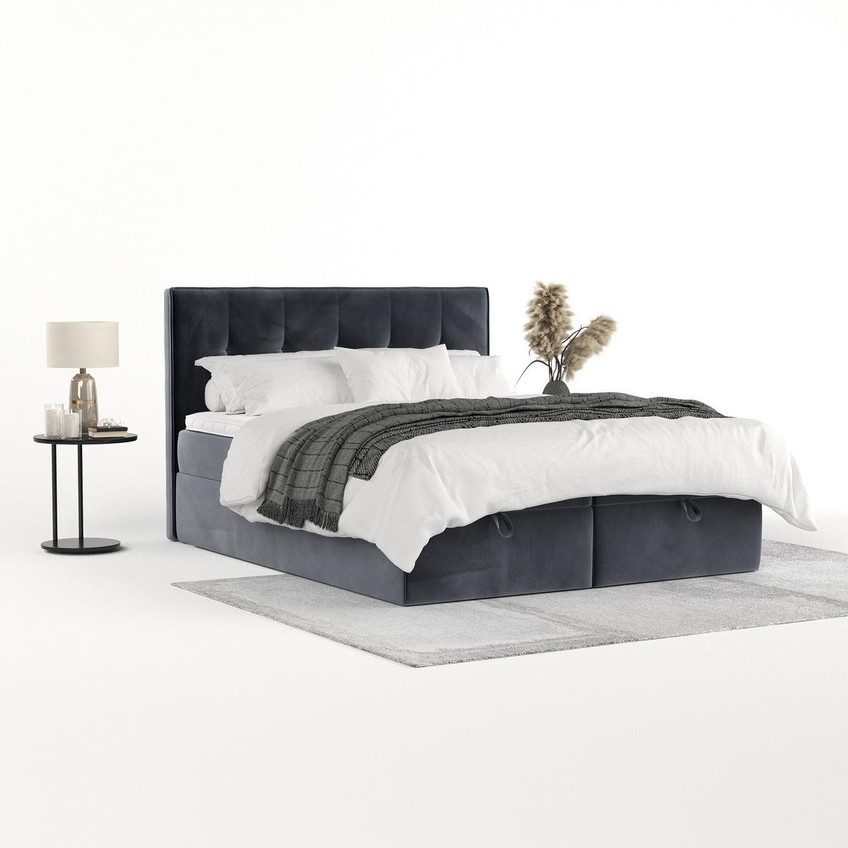 BOXBETT Tivra 160/200 cm Dunkelgrau im Kronos Stoff - Dunkelgrau/Schwarz, Holz/Holzwerkstoff (160/200cm) - AltaBeds