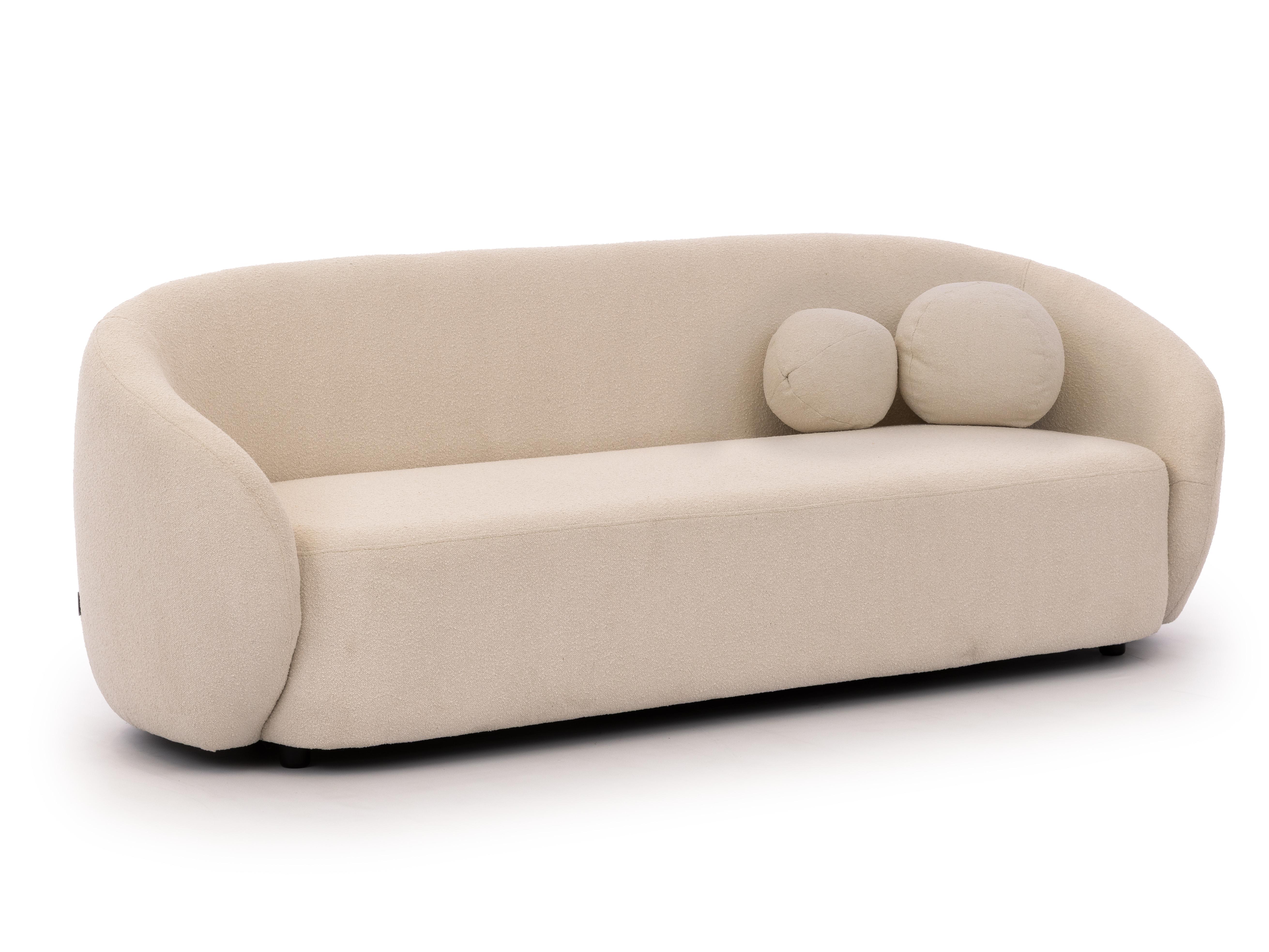 3-SITZER-SOFA Roundi Cremeweiß Bouclé - Creme/Schwarz, Holz/Kunststoff (208/76/80cm) - S-Style Möbel