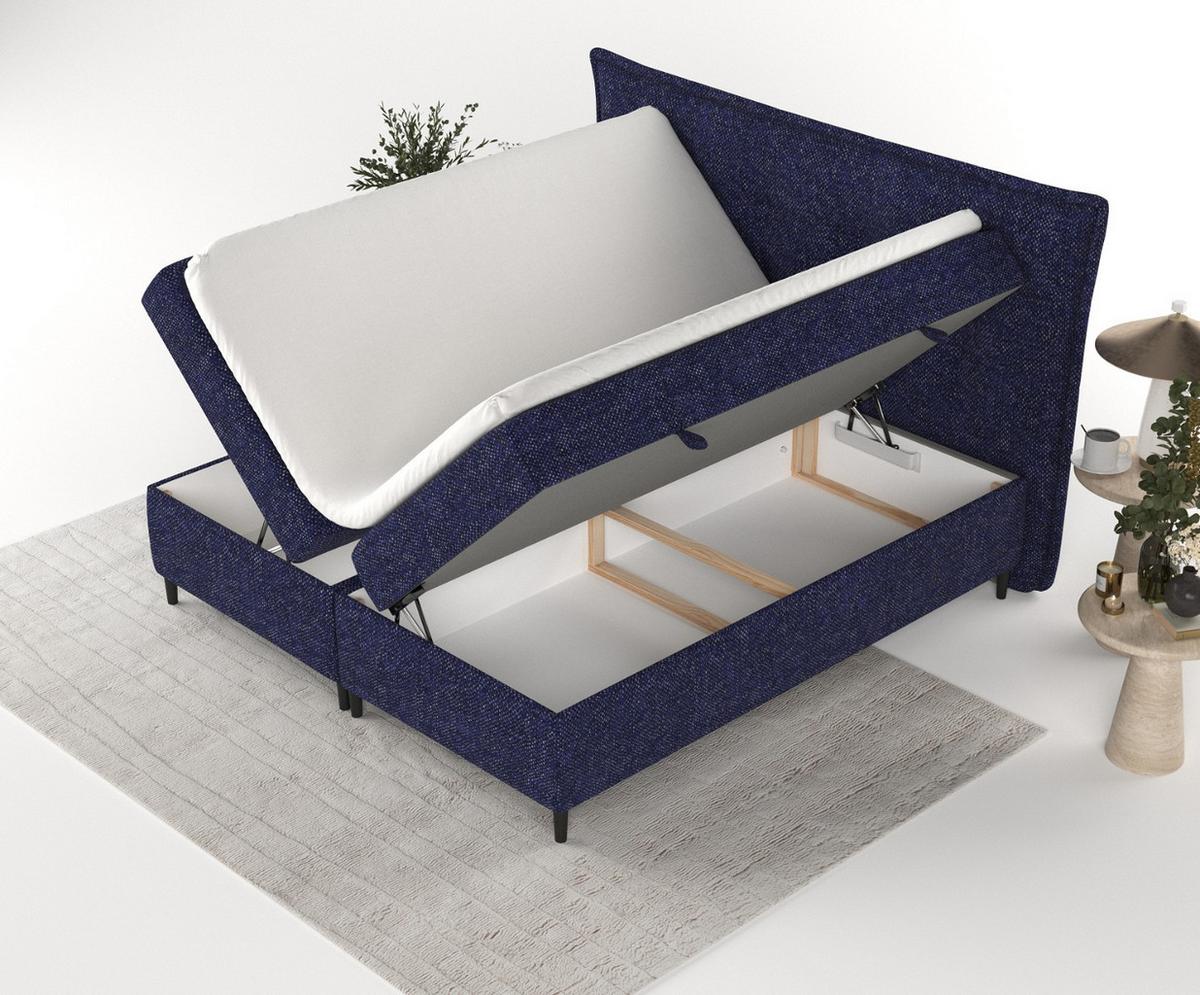 BOXBETT Las Palmas 160/200 cm Marineblau im Alta Stoff - Schwarz/Dunkelblau, Holz/Holzwerkstoff (160/200cm) - AltaBeds