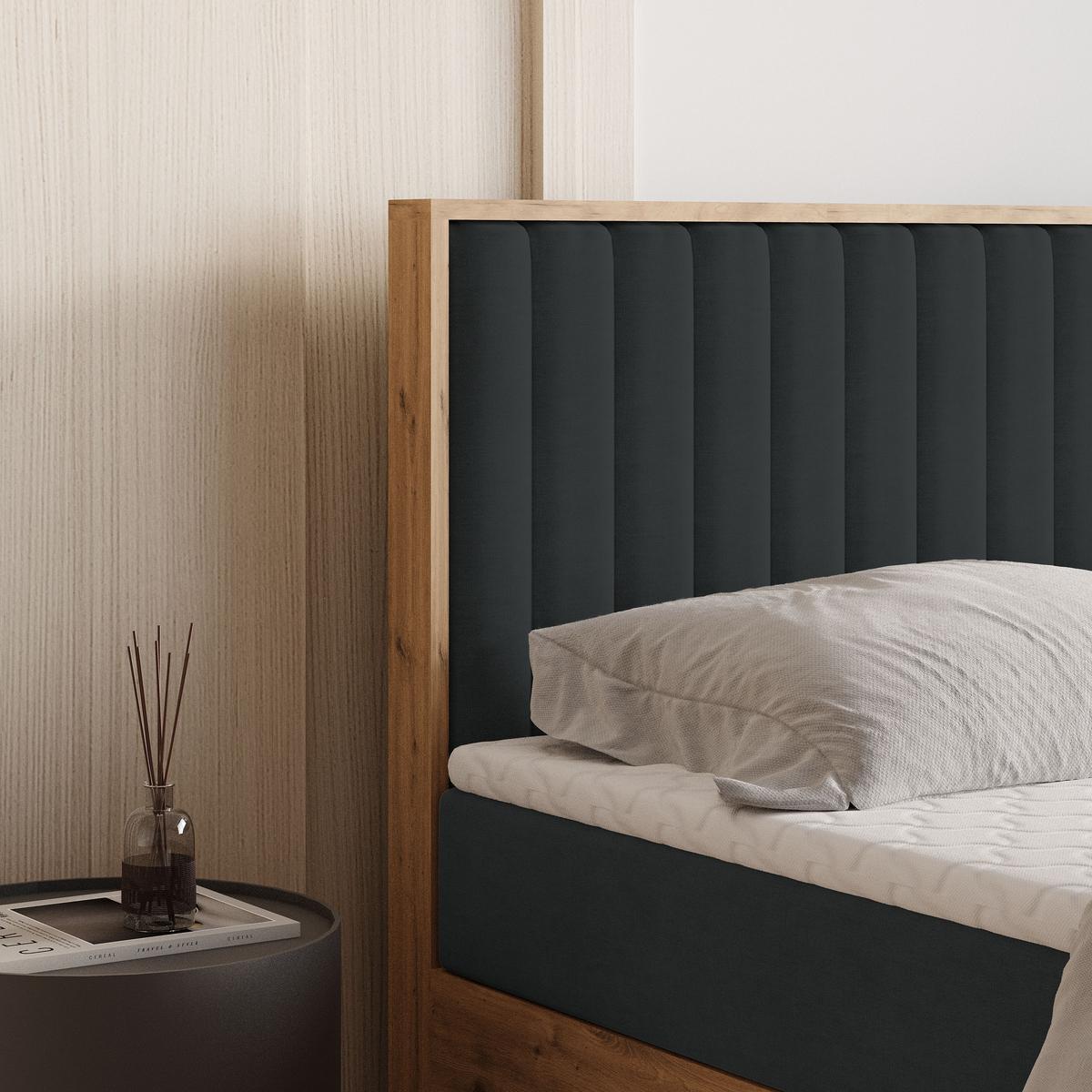 BOXBETT VARELI 140x200 cm mit Matratze und Topper - Schwarz - Schwarz, Holz (140/200cm) - MASSENO